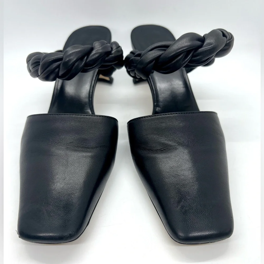 M. Gemi Braided Twist Leather Heeled Mule Pumps 37.5 - Picture 4 of 16